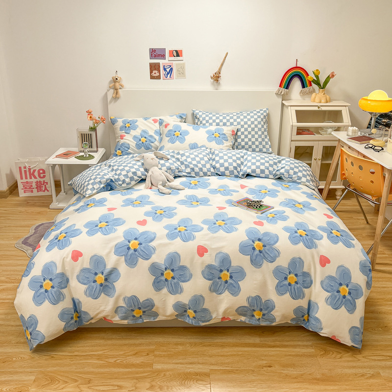 Algodón de cuatro piezas de ropa de cama de algodón 2025, nuevo edredón de flores frescas, sábanas de dormitorio de tres piezas de cuatro estaciones