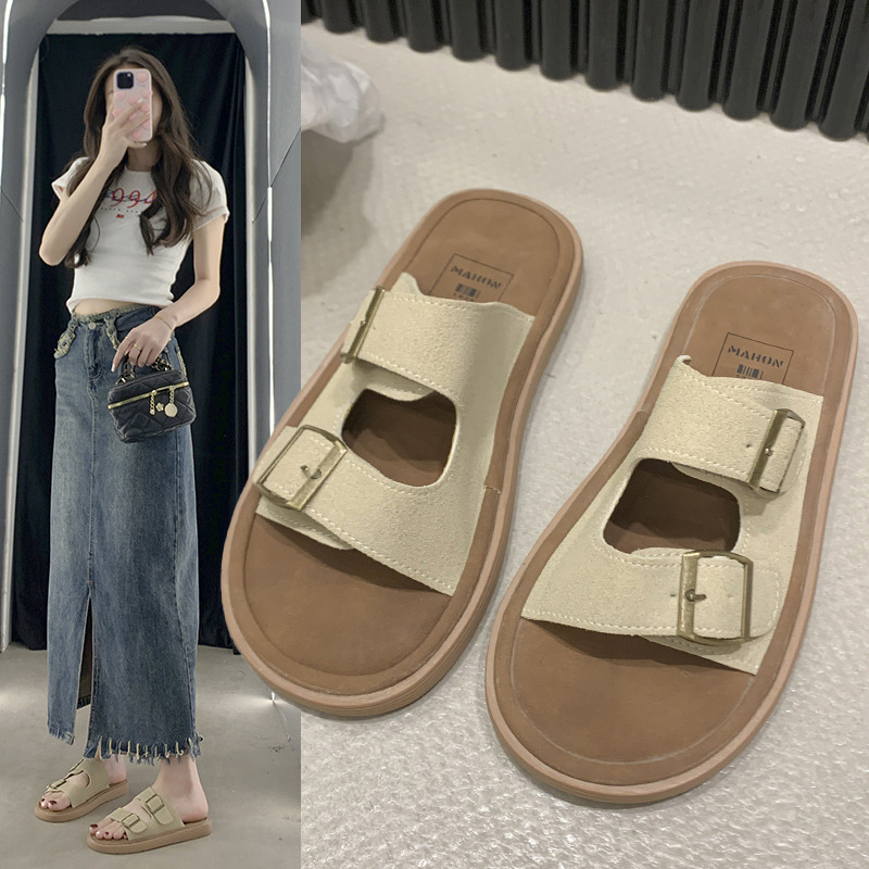 Retro summer women's slippers flat