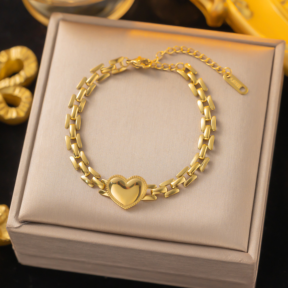 All Seasons Season Women's Gender Plating Design Simple Style Heart Shape Titanium Steel Chain-free Bracelets In Bulk