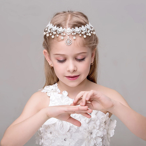 3pcs Evening prom party lace Tiara headdress for kids girls white rhinestones princess crown of the girls hair hoop crystal fairy hair child birthday jewelry headband