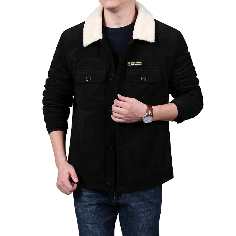 Velluto a coste da uomo in inverno con aggiunta di velluto, cotone oversize con colletto largo per uomo, giacca in pelle di agnello_voghion.com