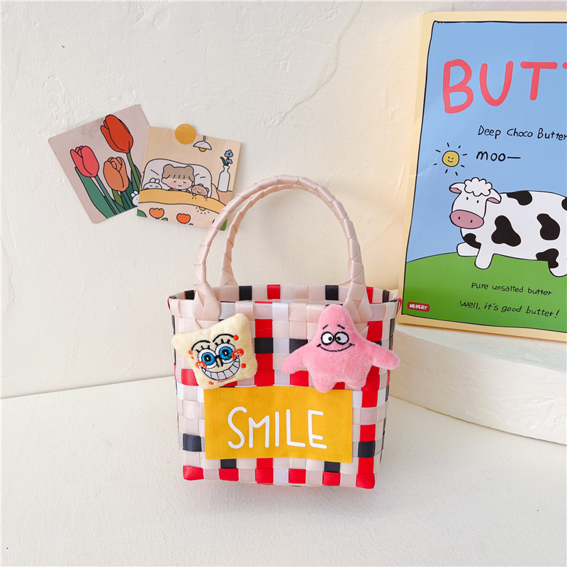 2023 Nueva Chica frito de la calle cesta de verduras bolso tejido PC bolso tejido de color portátil cesta de dibujos animados lindo bolsa de playa