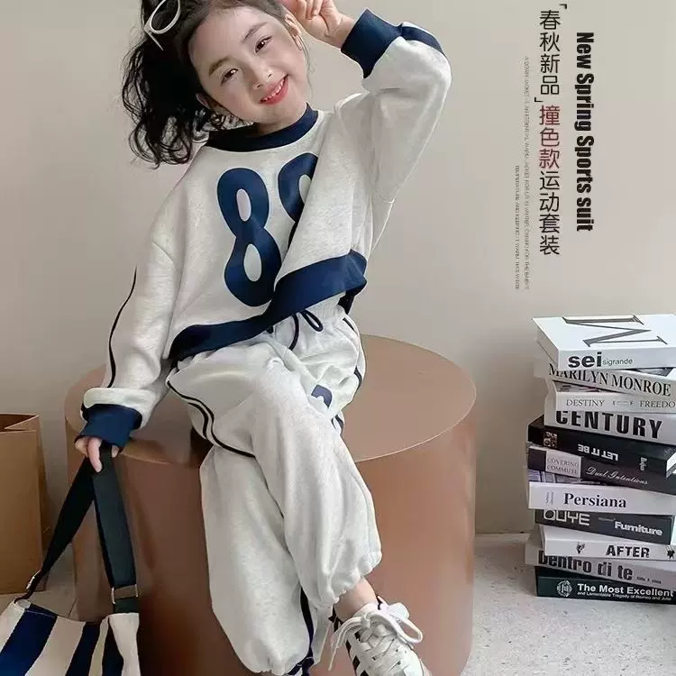 女童春装运动套装2025新款儿童春季套头卫衣洋气春秋款休闲两件套