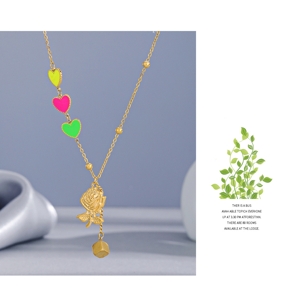 Fashion Heart Shape Rose Stainless Steel Titanium Steel Enamel Plating Pendant Necklace 1 Piece