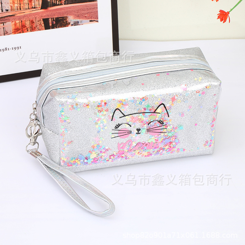 Bolsa de cosméticos con letras de lentejuelas estilo k, bolsa de almacenamiento de viaje para artículos de tocador y cosméticos de dibujos animados