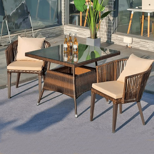 Outdoor Rattan Chair Three-Piece Living Room Tea Table Indoor and Outdoor Balcony Small Durable Leisure Teng Chair Coffee Table Combination Backrest Chair