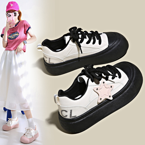 Thick-soled casual bread shoes big-head ugly cute shoes for women  summer new round-head cute white shoes pink women's shoes sneakers