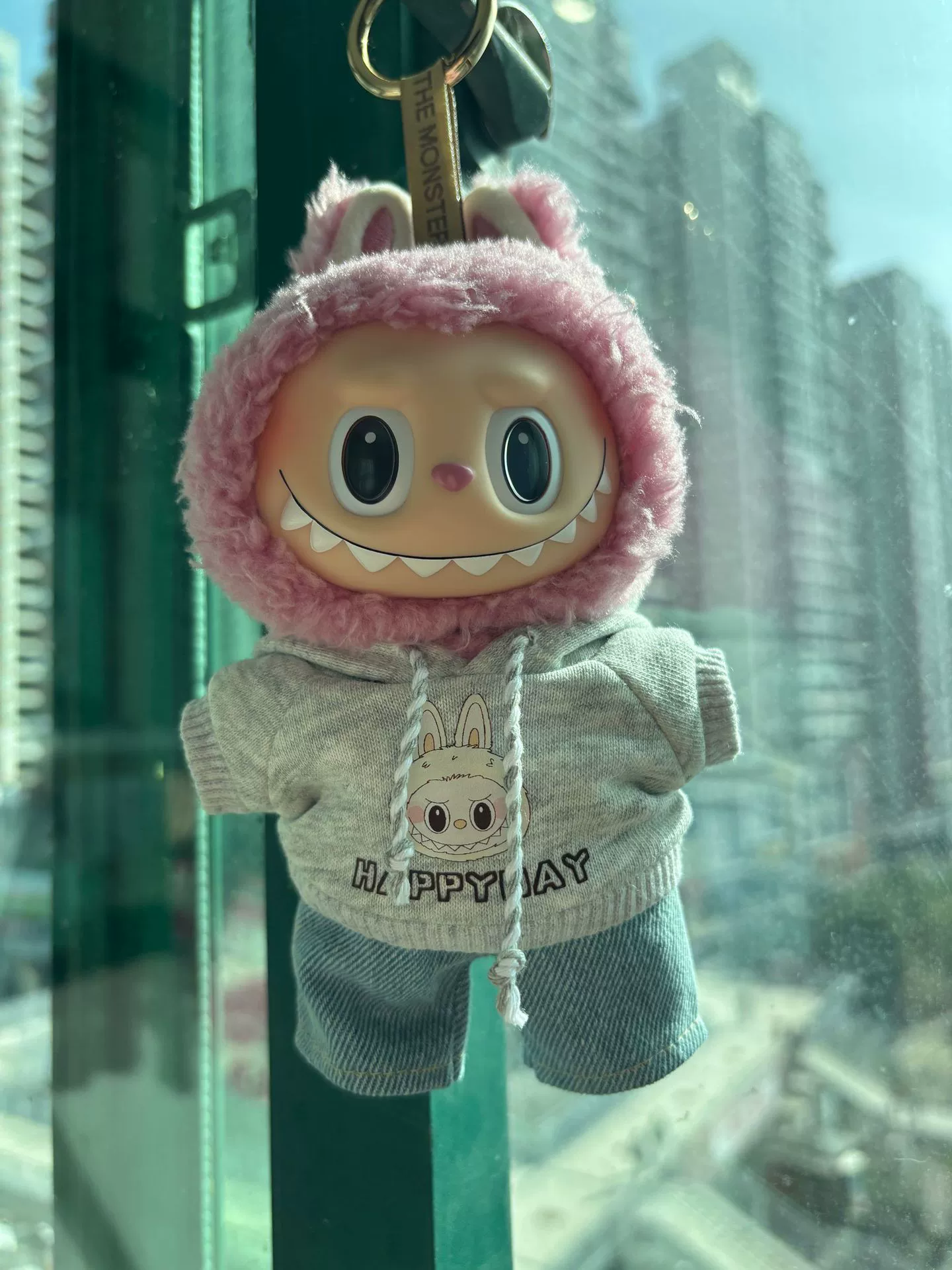 Одежда куклы Только] Labu Bud Doll Clothes Glue Blind Box Pendant Doll Clothes Overalls Macaron 17cmLABUBU