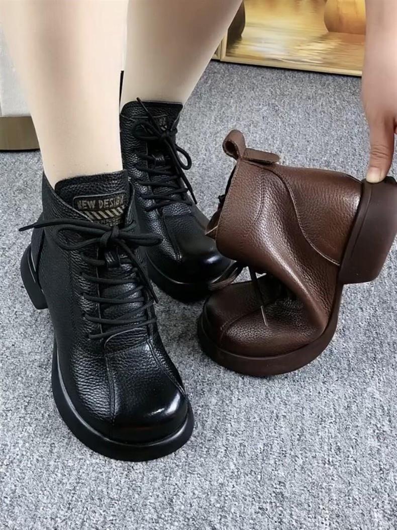 Women's Martin Ankle Boots In Soft Leather With Fleece Lining_voghion.com