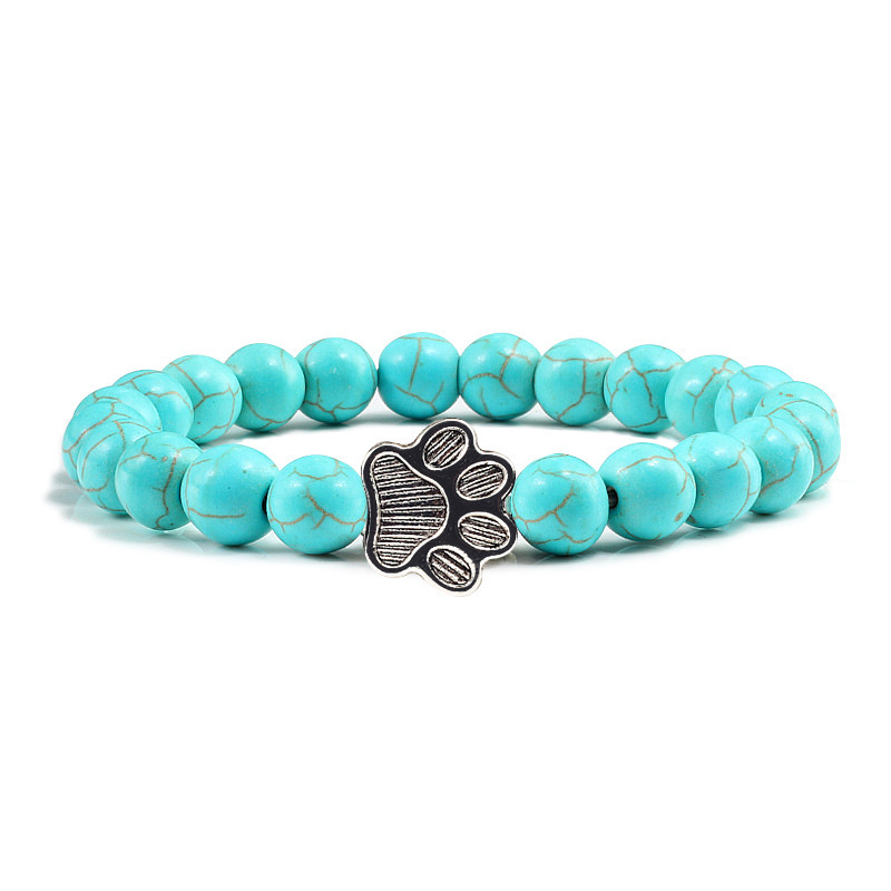 Verstelbare turquoise kralenarmband voor dames met kattenpoot_voghion.com