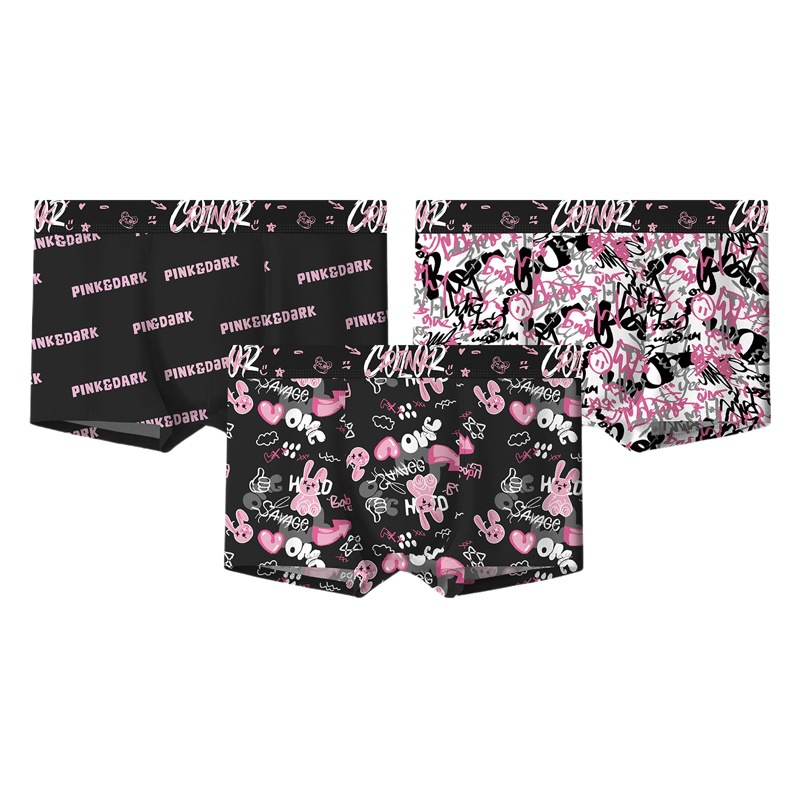 Ropa interior de verano para hombre Seda de hielo Negro Rosa entrepierna antibacteriana transpirable cintura media de cuatro esquinas de moda impresa ropa interior juvenil hombres
