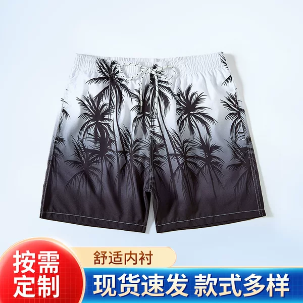 Digital Print Gradient Coconut Tree Shorts Quick-drying Men's Large Pants Men's Summer Triangle Beach Pants