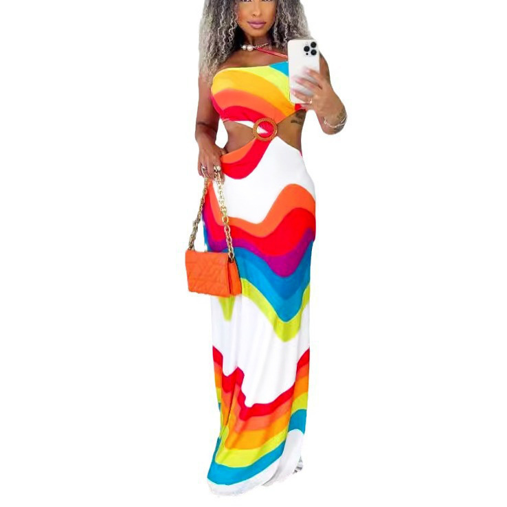 427g Weight Maxi Long Dress Dress Length Type Sleeveless Sleeve Length Two Piece Dress Dresses Type Polyester Fabric Type High Waist Waist Line Holiday Occasion Strap Neckline Slim Fit Type Color Block Pattern Summer Season Women's Gender Streetwear Style Wholesale Women's Streetwear Color Block Holiday Strap Sleeveless Two Piece Dress 9