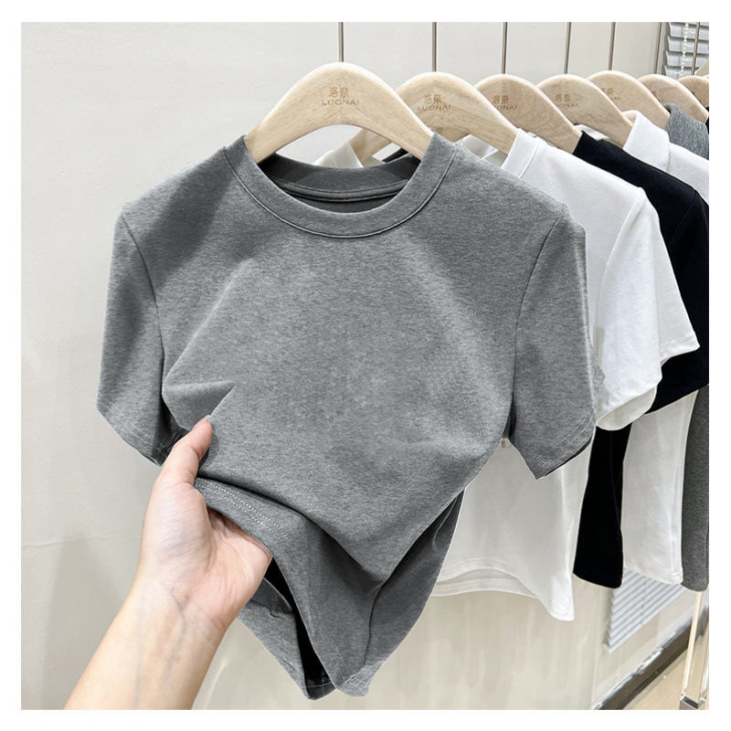 American-Style Right-Shoulder Short-Sleeved T-Shirt for Women Summer 2025 New European Style Slim-Fitting Top Bottoming Shirt