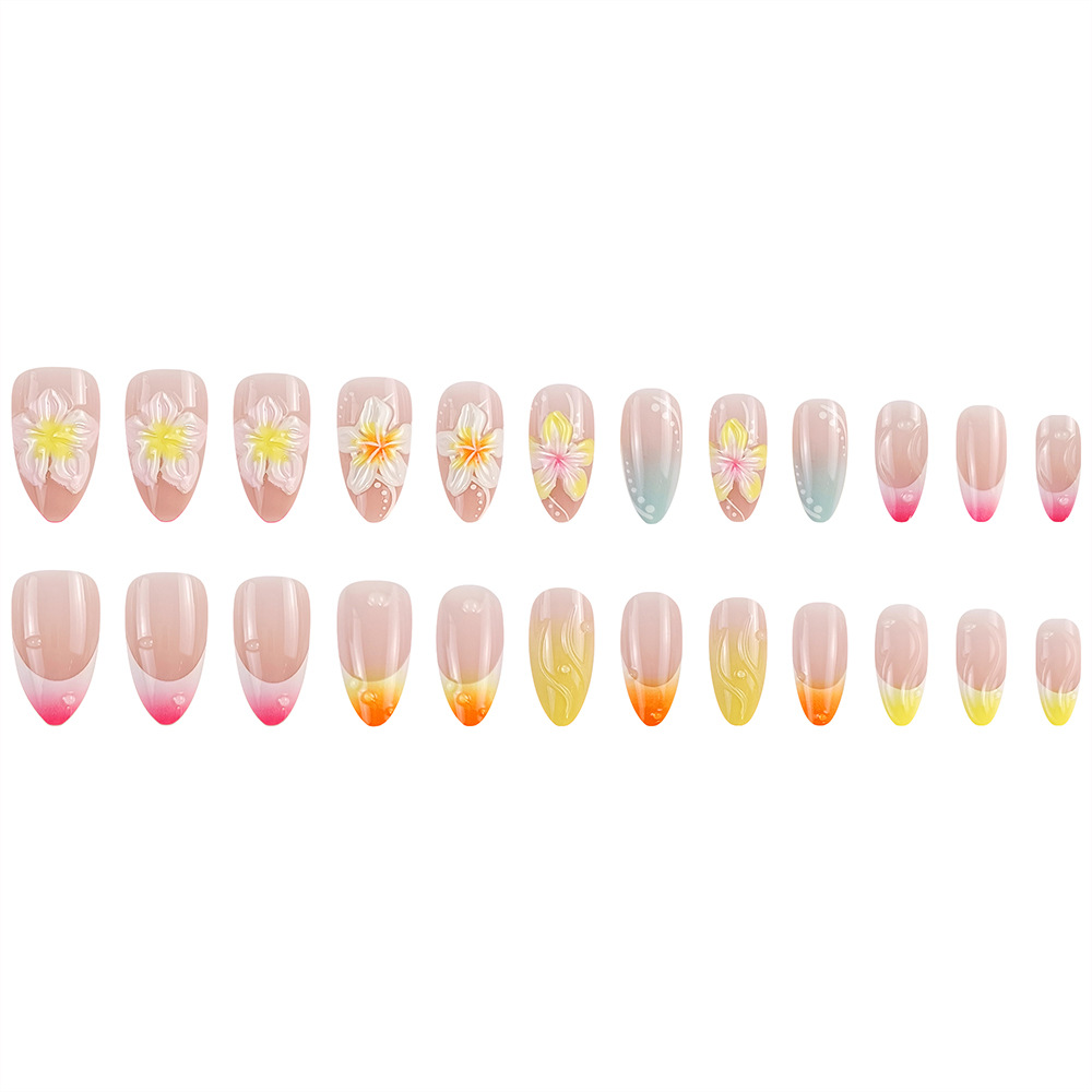 Comercio exterior estereoscópico floral desgaste de uñas europeas y americanas estilo francés 24 piezas de manicure al por mayor image 6