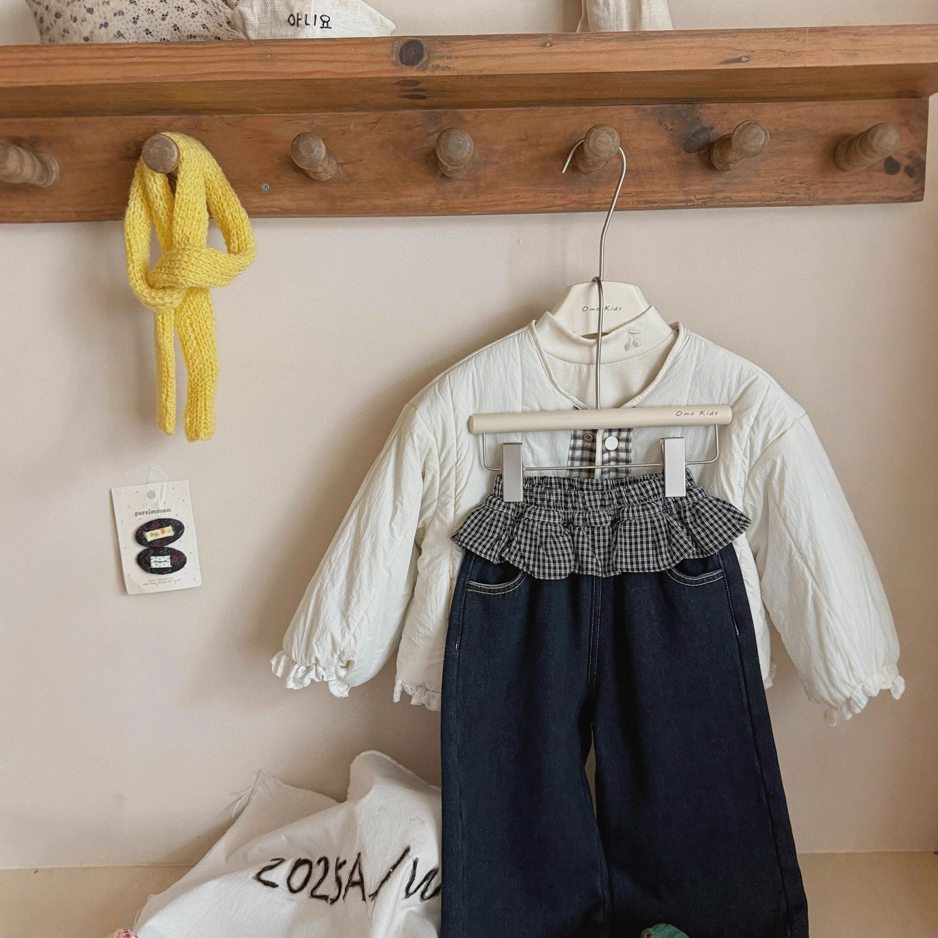 女童韩版加厚长裤2025深秋冬儿童百搭洋气格子拼腰阔腿牛仔裤