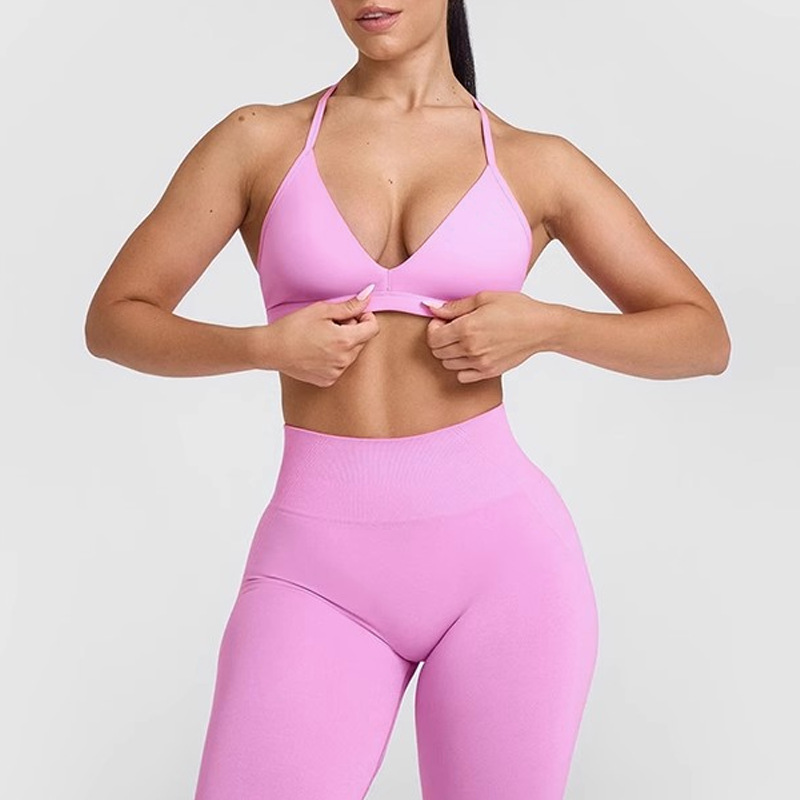 여성용 크로스보더 로우넥 홀터넥 얇은 스트랩 섹시 스포츠 브라, 외부 착용 및 내부 착용 누드 요가복 러닝 피트니스 브라