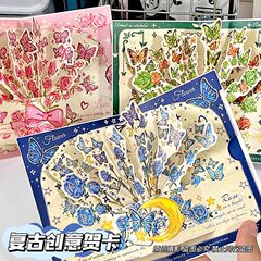Insレトロ3dバラのグリーティングカードロマンチックな告白誕生日祝福洗練されたカードdiy祝福グリーティングカードはがき