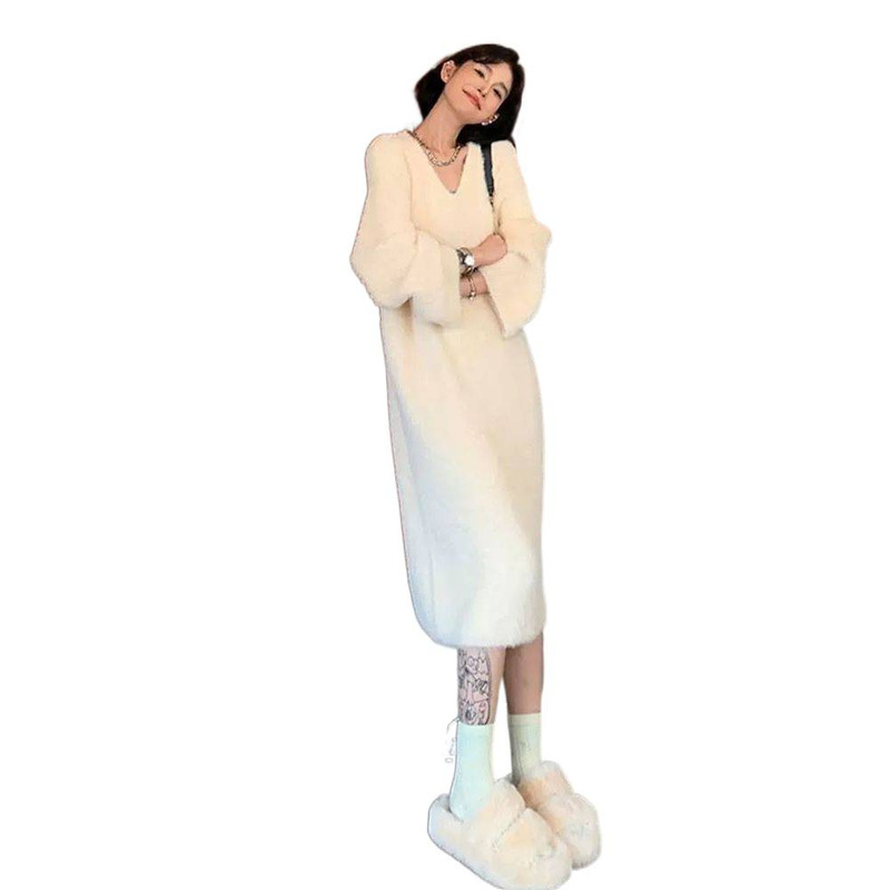 水貂绒毛衣裙女秋冬高级感气质显瘦御姐长款打底内搭针织连衣裙子|undefined