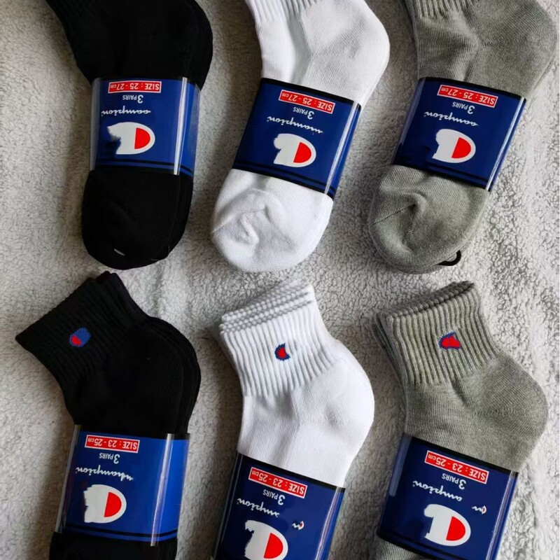 Four Seasons Export Sports Socks, Mid-Calf Autumn Socks, Fl3 Double Pack, Black, White, and Gray Socks, Sweat-Absorbent and Breathable Cotton Socks