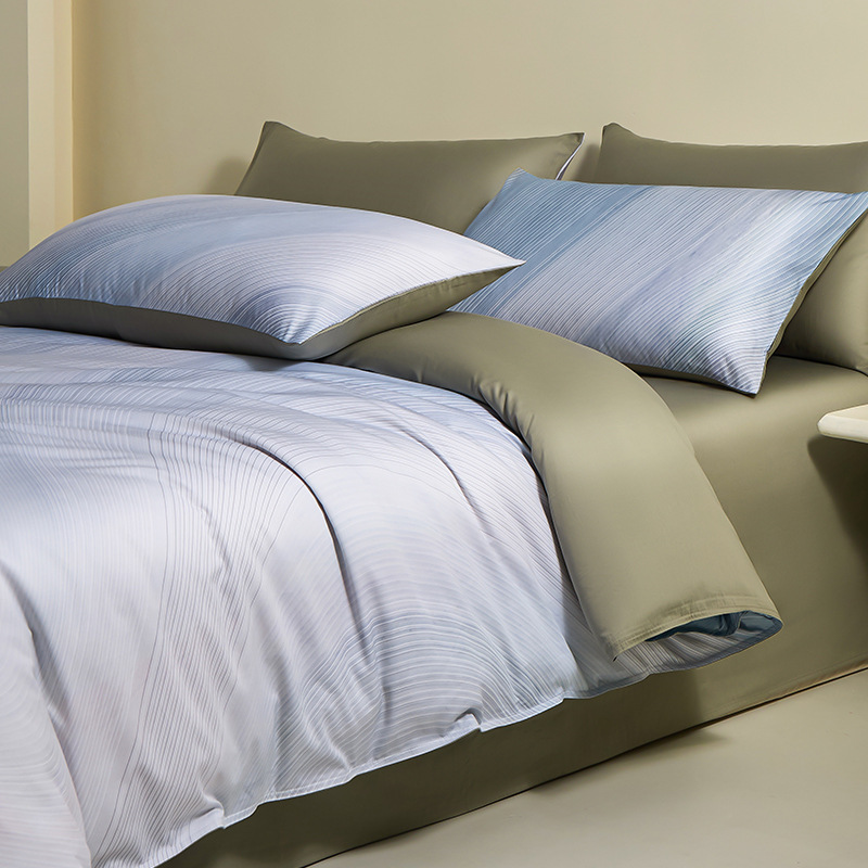 Cama de algodón de alta sensación de 100 piezas de algodón largo, cuatro piezas de sábanas de algodón, colchón de cama, tres piezas de cama