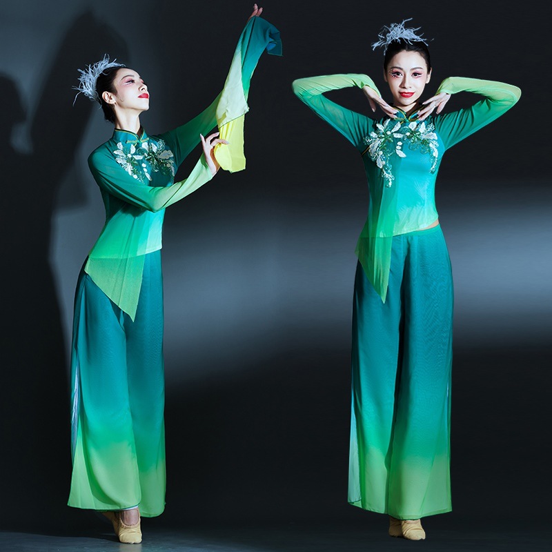 古典舞演出服女飘逸中国风手绢秧歌扇子舞蹈服装表演服广场舞套装