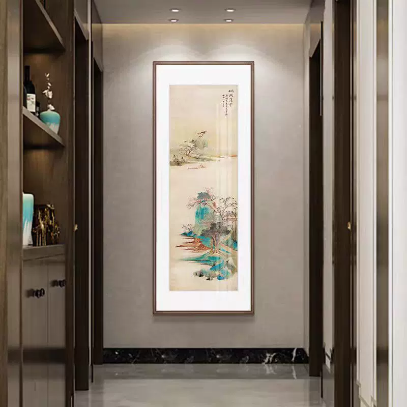 张大千装饰画国画彩墨油画山水画竖版新中式玄关挂画走廊过道装饰