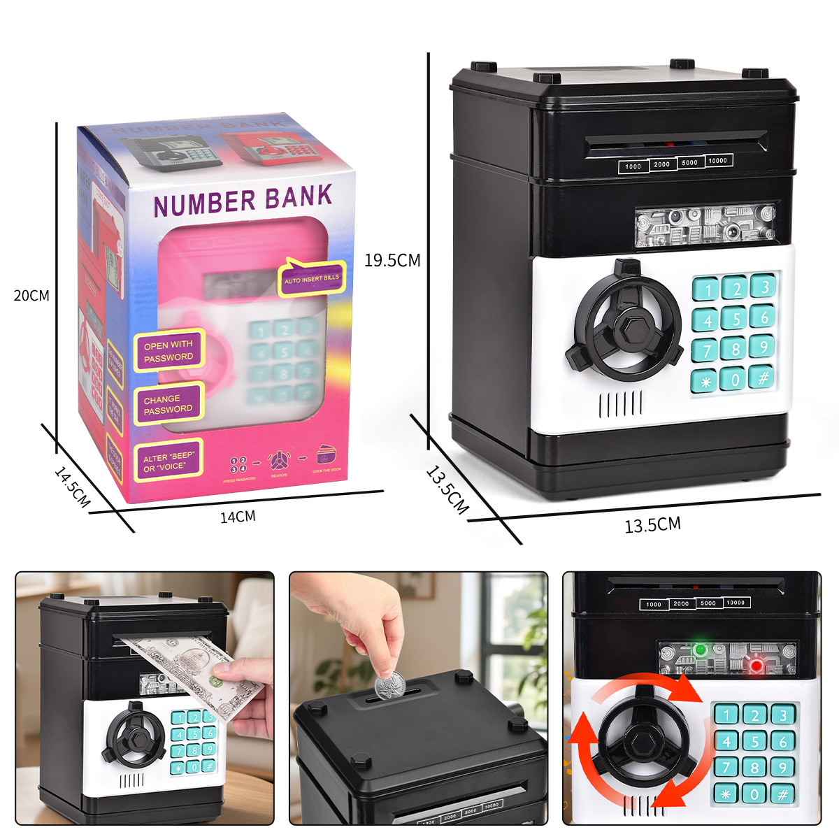 Máquina de cajero automático de comercio exterior Hucha Mini monedas de audio para niños Coin Roll Coin Contraseña electrónica Hucha de almacenamiento transfronteriza