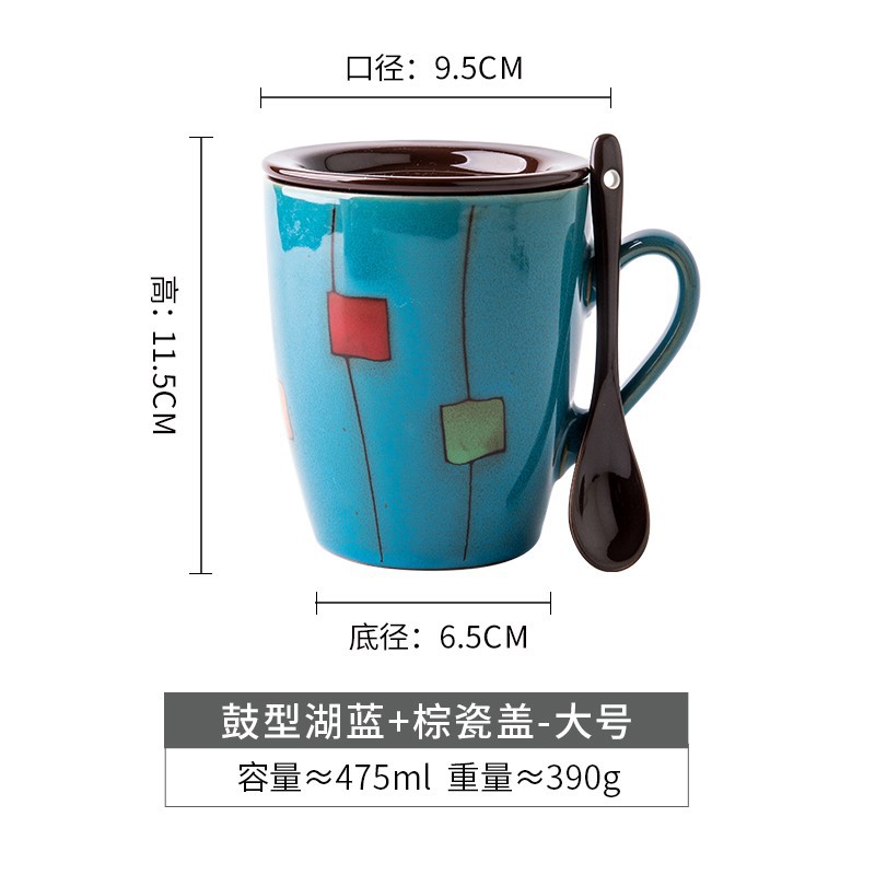 Vintage horno taza de café con tapa cuchara personalizada Taza de cerámica Oficina taza de agua regalo del hogar taza de tambor