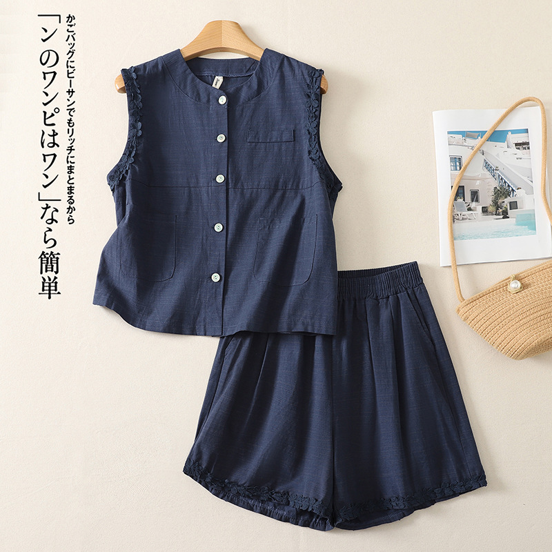 2025 New Summer Fashion Cotton and Linen Vest and Shorts Two-Piece Set for Women, Complete Summer Outfit 2025 New Summer Fashion Cotton and Linen Vest and Shorts Two-Piece Set for Women, Complete Summer Outfit