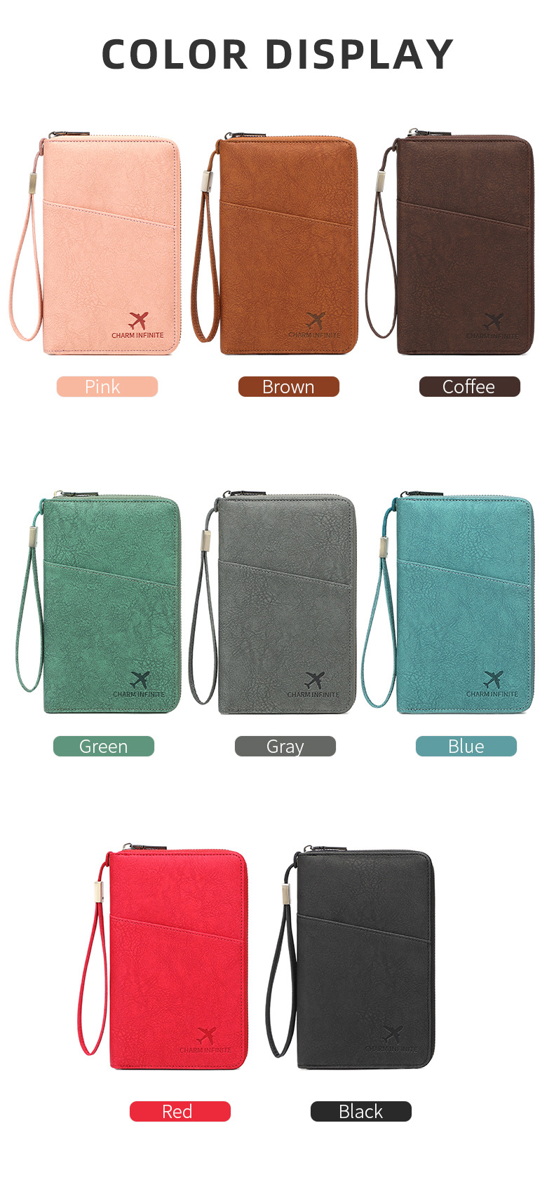 Cross-border new RFID anti-magnetic passport bag long zipper passport holder multifunctional travel ticket storage document bag