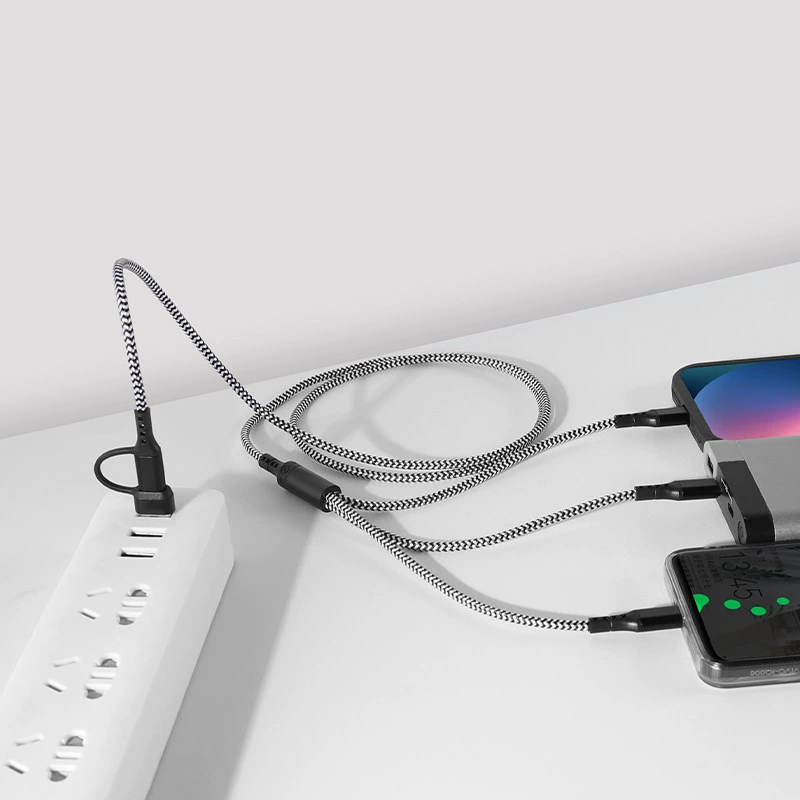 Подходящий iPhone Apple PD быстрый заряд линии двойное перетягивание три кабеля данных Type-C гибкая нейлоновая кабель Huawei