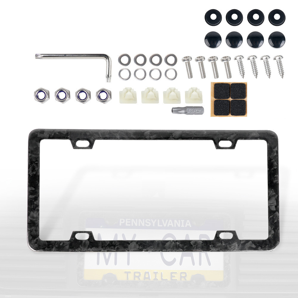 Qìchē Carbon Fiber License Plate Frame US Car Plate Holder (License plate holder/license plate holder) - btd043-forged-carbon-fiber