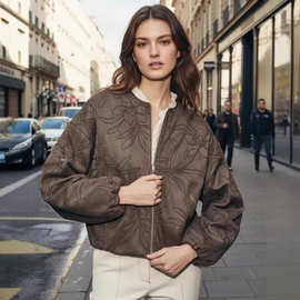 跨境欧美女装速卖通爆款秋季新款气质绒面刺绣飞行员夹克外套