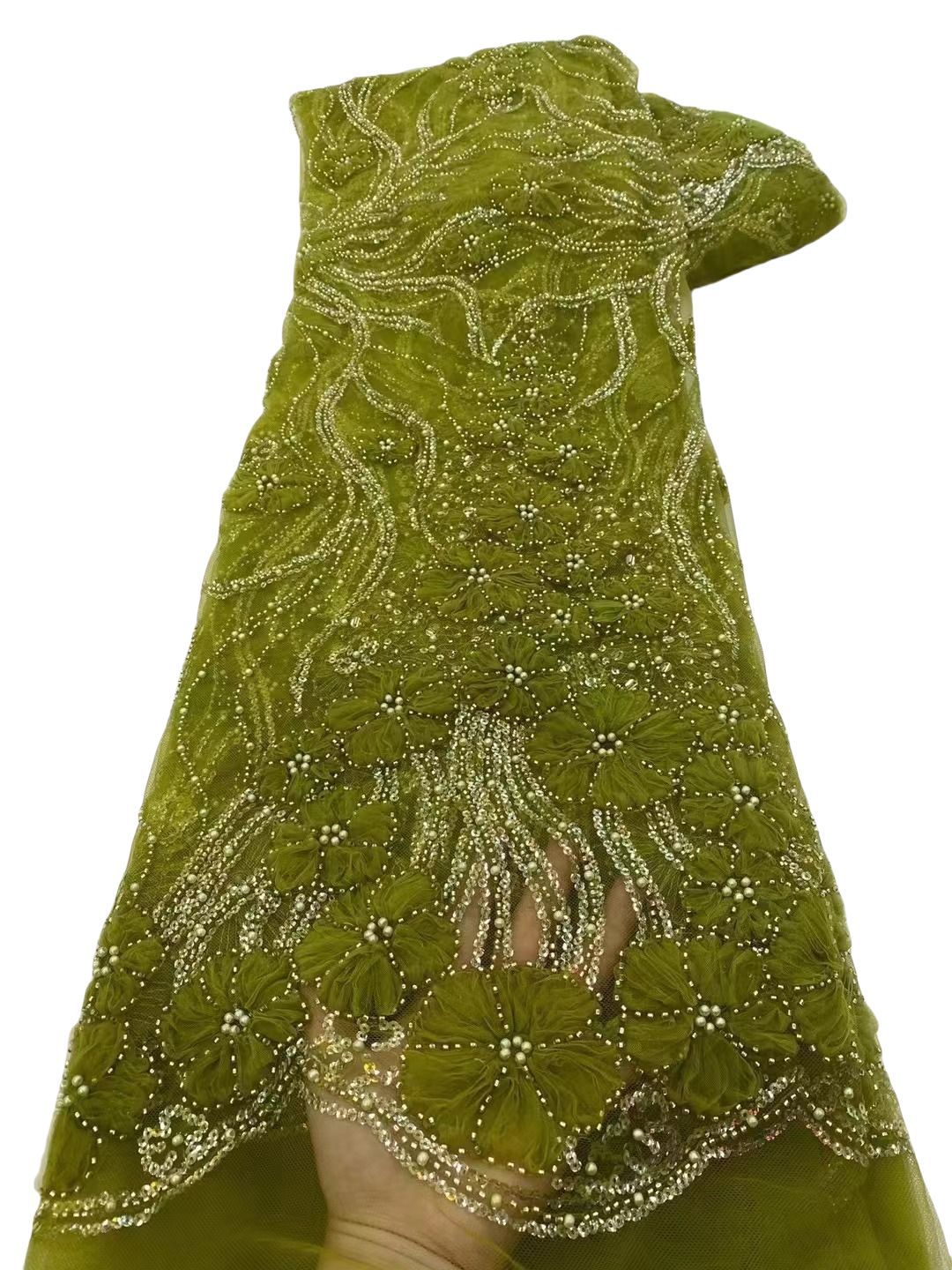 Fábrica de flores en stock bordadas perlas bordadas esquinillas de perlas bordadas de moda pequeña fresca vestido vestido de boda tela