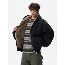 潮牌两面穿仿兔毛棉衣男冬美式痞帅保暖连帽棉服复古百搭情侣外套