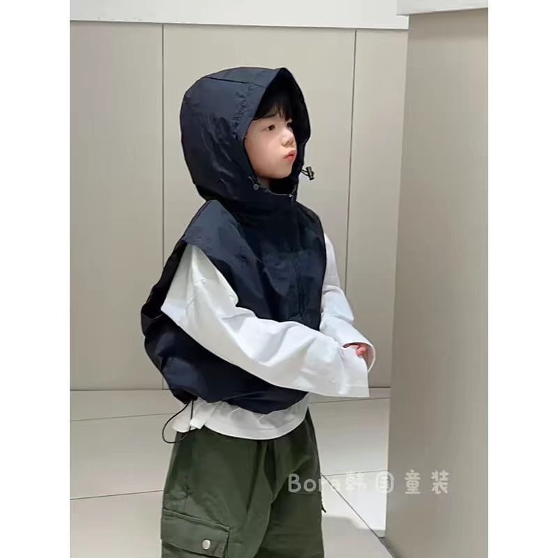 儿童马甲男童外套连帽坎肩秋装2025新款潮帅气时髦女孩工装背心薄|undefined