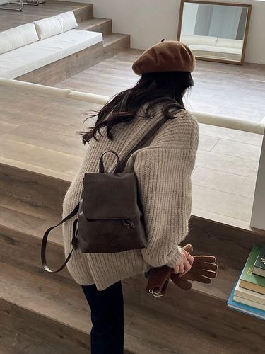 Xiaohongshu same style small retro brown student backpack for women  new ins simple versatile shoulder bag