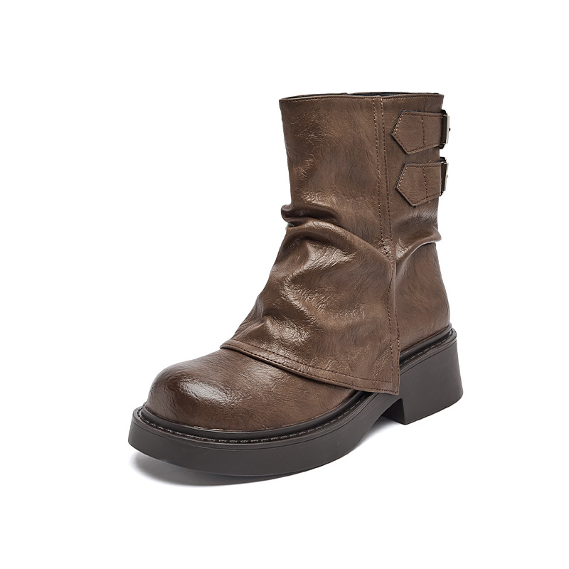 2026 nuevo otoño con suela gruesa británica botas de caballero, botas cortas montadas de pantalones marrones
