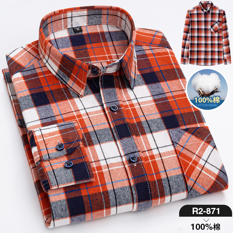 2024 nuevo Algodón puro cepillado camisa de manga larga a cuadros de los hombres de estilo coreano transpirable camisa de moda casual en stock ropa de hombre