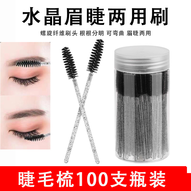 Wholesale Eyelash Extension Brushes with Disposable Crystal Handles, 100 Pieces/Bucket, Colorful Eyelash Curlers, Eyebrow Combs