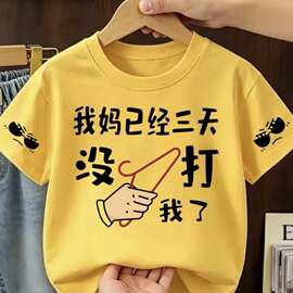 儿童夏季三天没打我了男童短袖纯棉圆领薄款T恤百搭趣味印花上衣