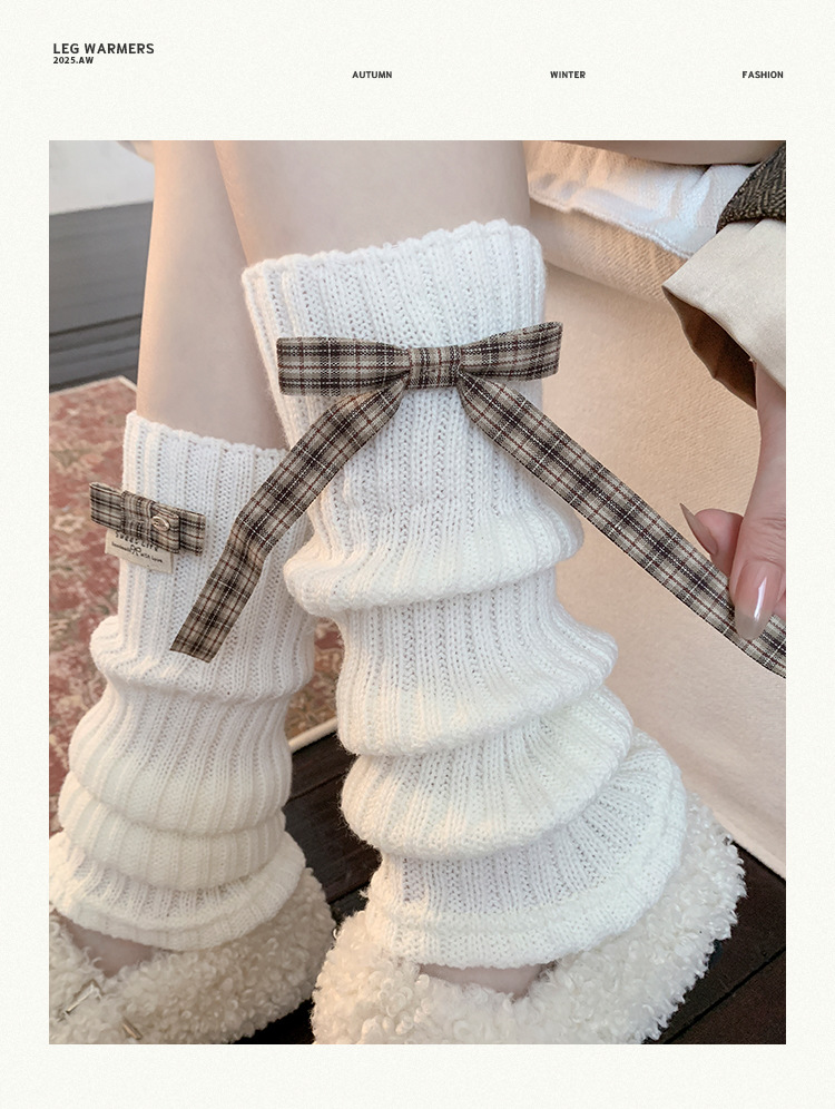 Leg Warmers Bootshang Cotton Spring And Autumn Bow AB Pile Socks Ballet Style Lolita Vertical Stripes Calf Socks_voghion.com