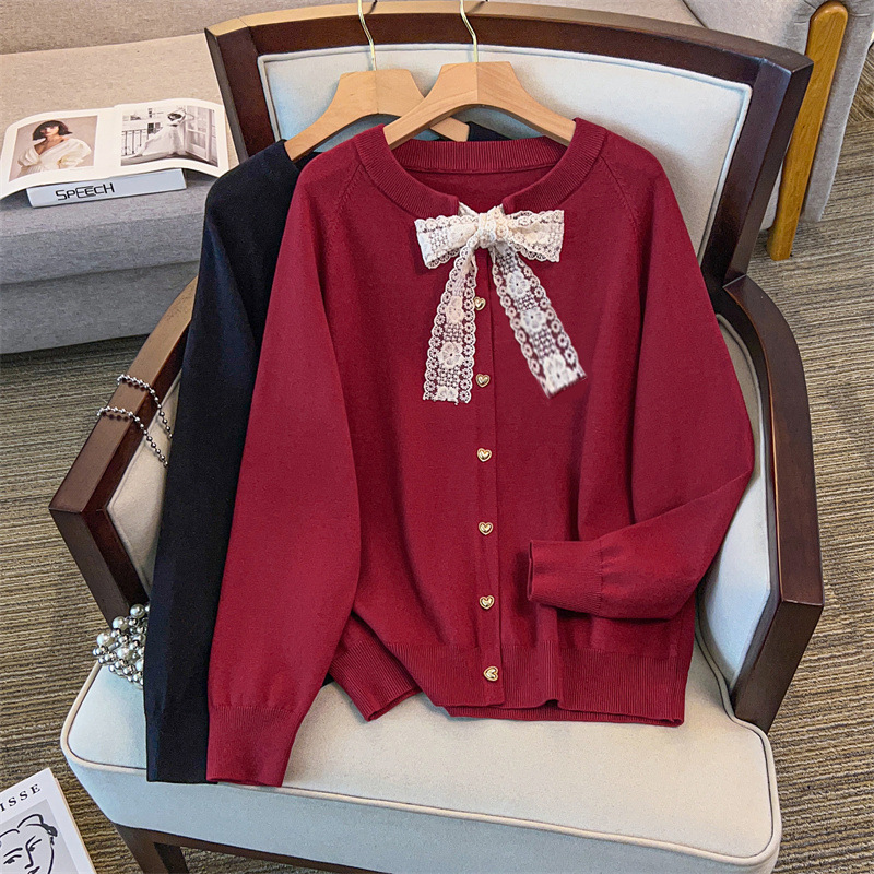 200/ 150kg Women's Clothing Bust Size 150/160 Loose Round Neck Cardigan Sweater Knitwear 350-8076 Loose Fit