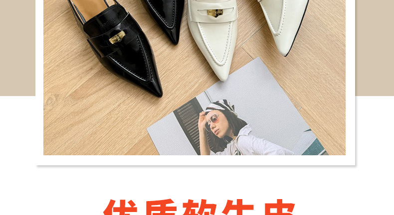 Giày sandal hở lưng nữ mũi nhọn gót thấp da mềm — Màu đen chi tiết 5