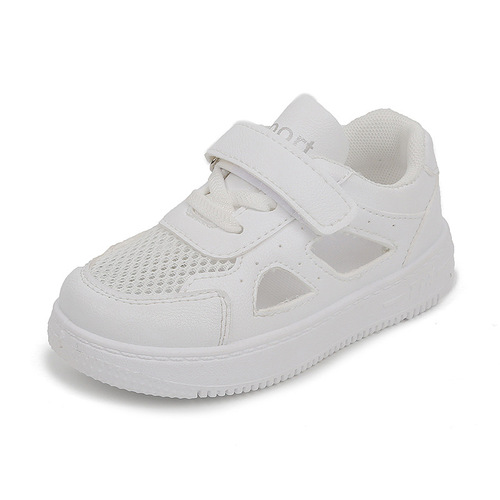 Children's white sneakers 2025 summer boys' sports shoes breathable mesh shoes with holes girls' casual board shoes soft bottom baby shoes