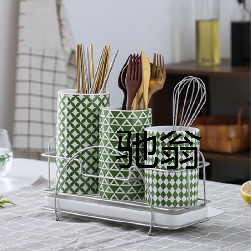lr4欧式陶瓷筷子筒3件套厨房家用收纳筷笼套装创意陶瓷筒带架子