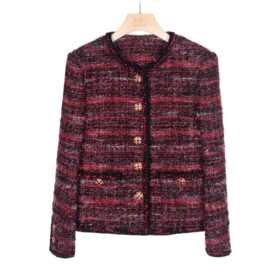 2025秋冬新款粗花呢外套源头厂家货源现货圣诞红小香风经典短外套