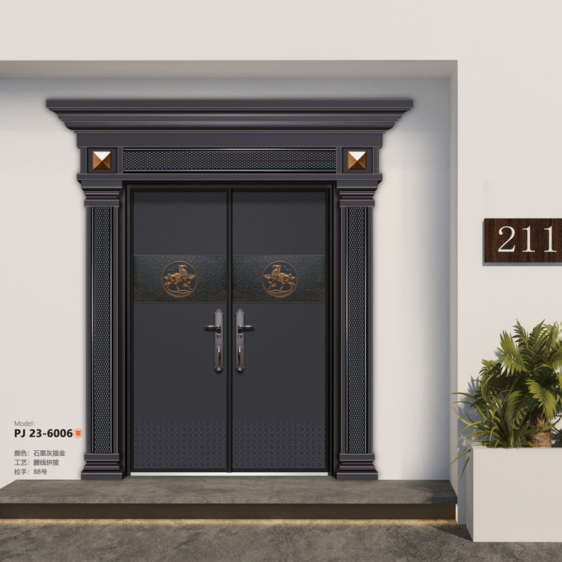 Jiuchen Door Industry Customized Graphite Gray Gold Waistline Splicing House Door Rural Self-Built House Anti-Theft Door Entry Door Jiuchen Door Industry Customized Graphite Gray Gold Waistline Splicing House Door Rural Self-Built House Anti-Theft Door Entry Door