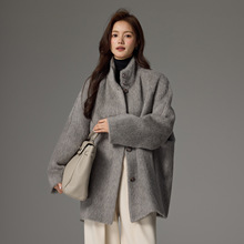 秘鲁进口高端双面苏力羊驼绒大衣女中长款羊毛呢外套一件批发代发